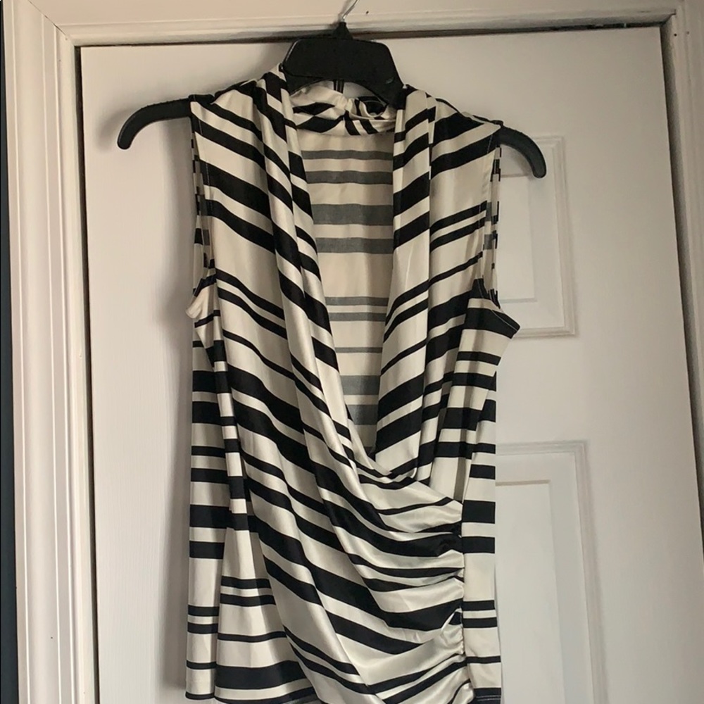 Black and white striped draped top